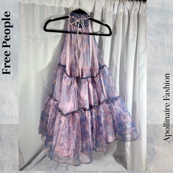 FREE PEOPLE SWEET SERENADE MINI DRESS IN BLUEBELL COMBO MEDIUM NWT - Picture 8 of 11